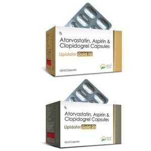 Atorvastatin 20mg+ Clopidogrel 75mg + Aspirin 75mg (Lipidator Gold 20) - 10 Tablets